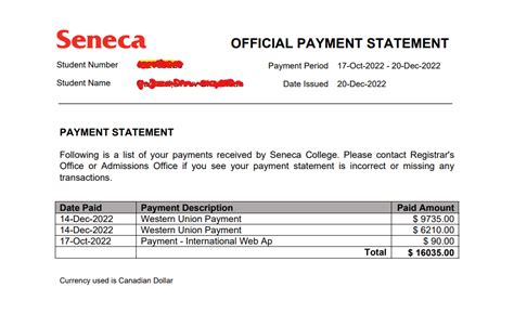 seneca college fee payment.